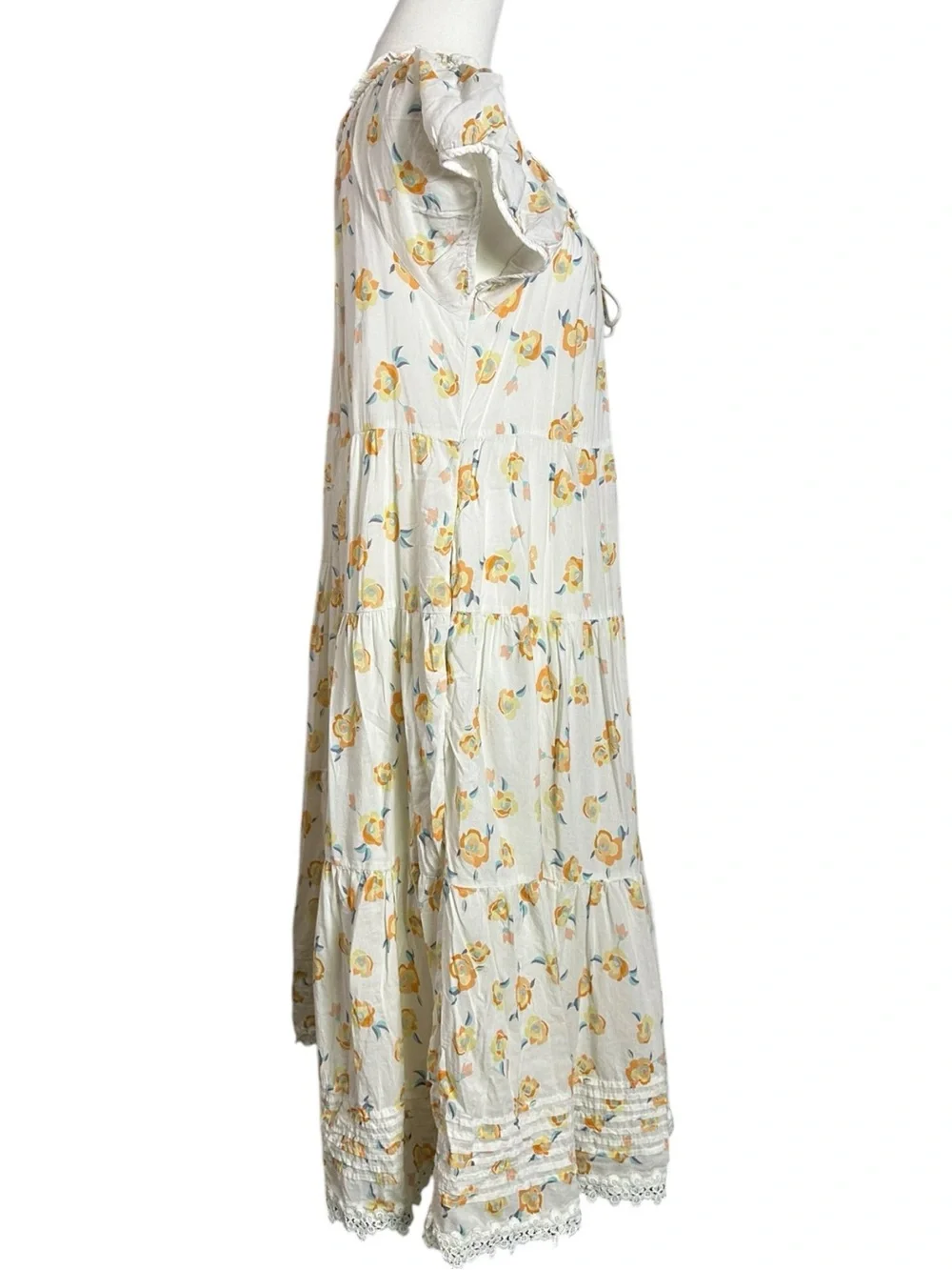 Anthropologie Summer Cottage Floral Short Sleeve Scoop Neck Midi Dress Large